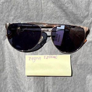Ermenegildo Zegna Silver/Tan Aviator Sunglasses with Blue Lens - EZ0040-14V